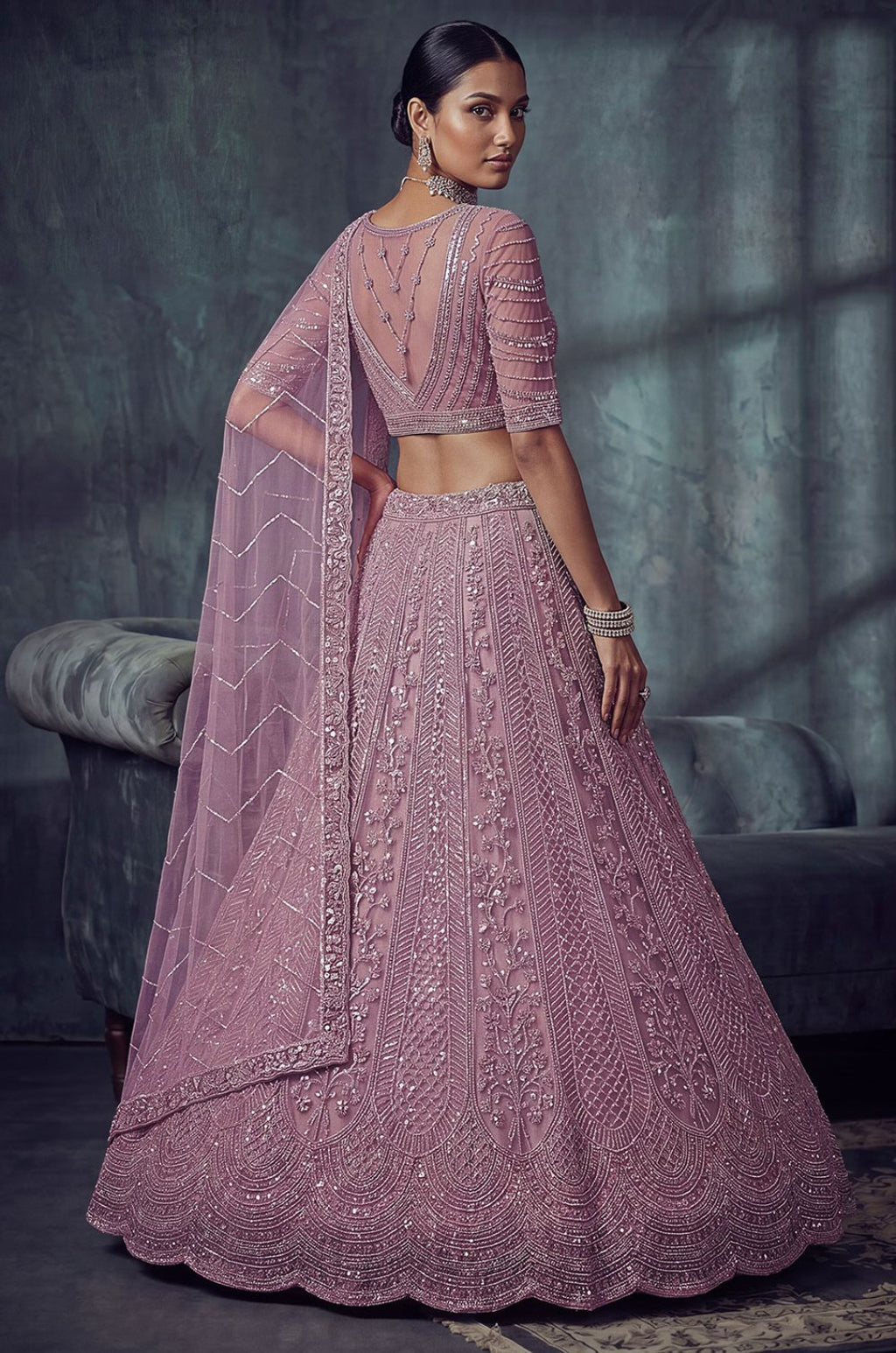 Pink Net Lehenga Choli - SFANJ3427