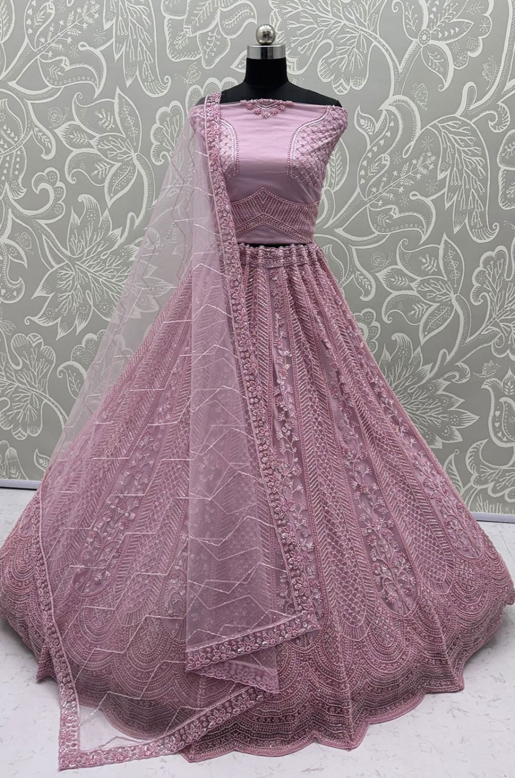 Pink Net Lehenga Choli - SFANJ3427