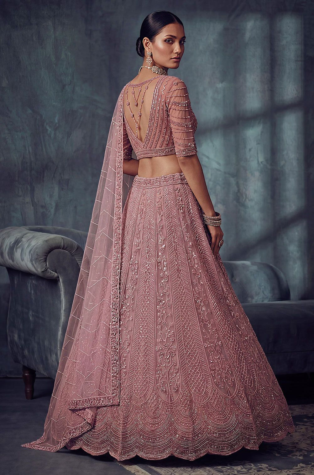 Pink Net Lehenga Choli - SFANJ3428