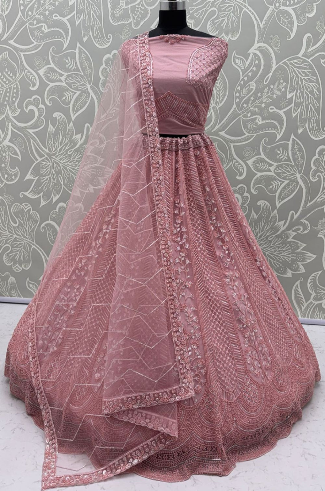 Pink Net Lehenga Choli - SFANJ3428