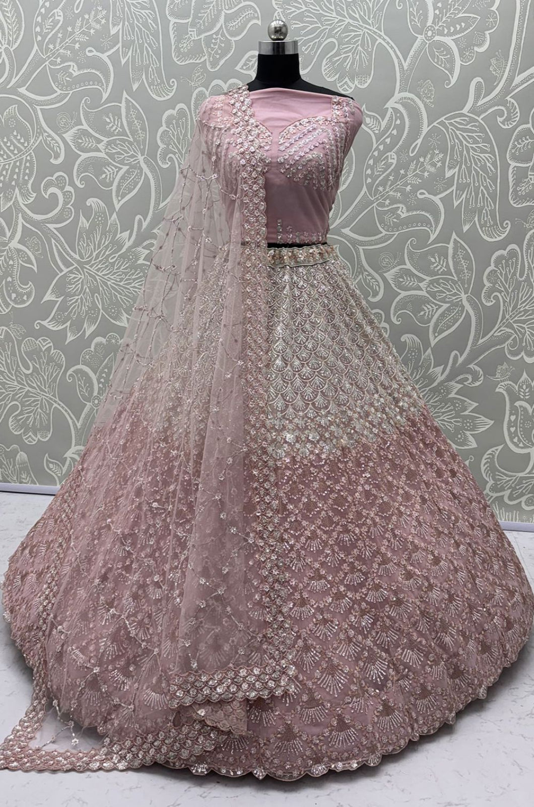 Pink Net Lehenga Choli - SFANJ3430