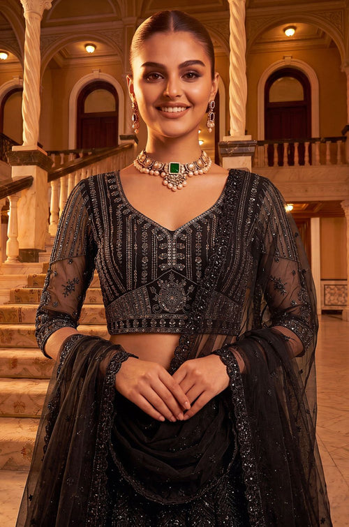 Black Net Lehenga Choli - SFANJ3431