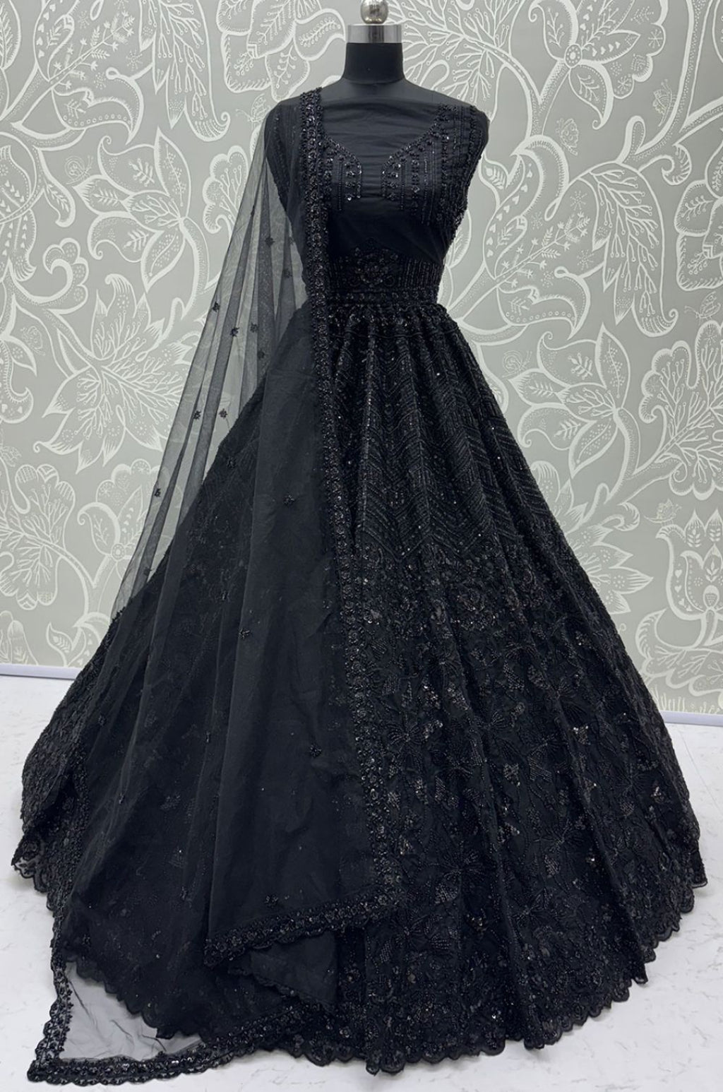 Black Net Lehenga Choli - SFANJ3431