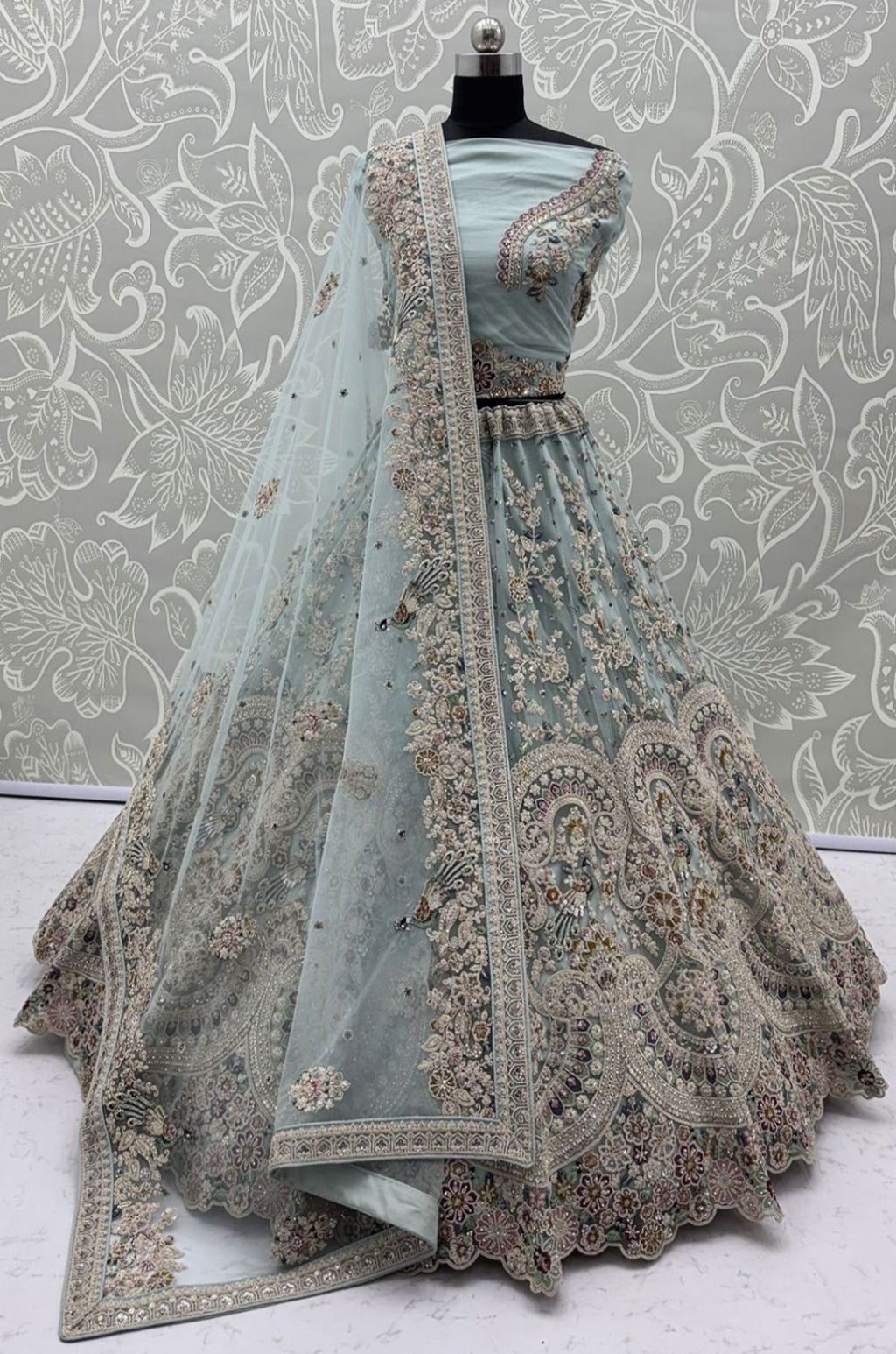 Blue Net Lehenga Choli - SFANJ3433