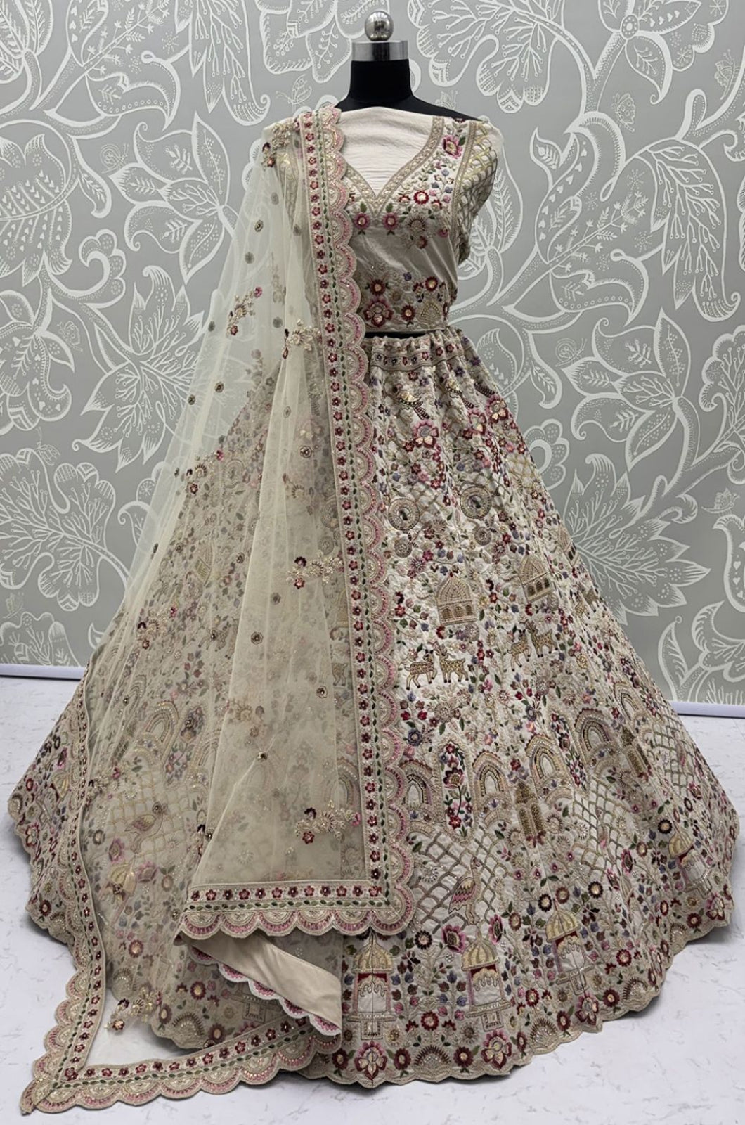 Off White Silk Lehenga Choli - SFANJ3435