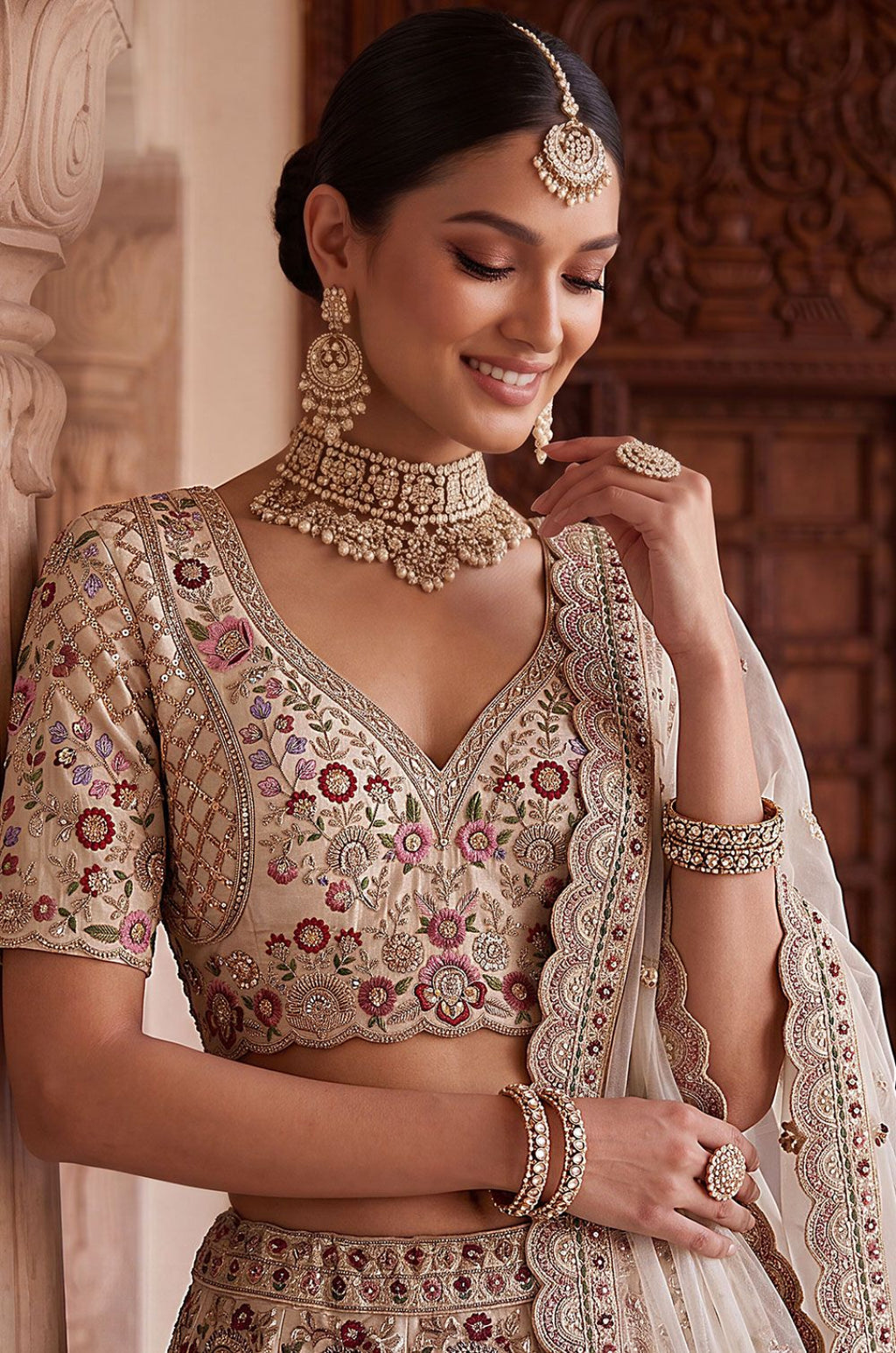 Off White Silk Lehenga Choli - SFANJ3435