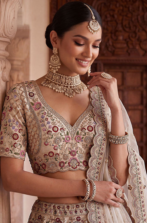 Off White Silk Lehenga Choli - SFANJ3435