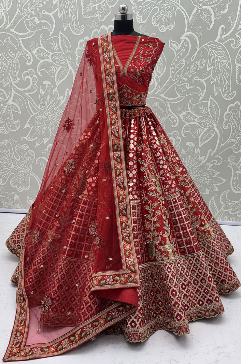 Red Silk Lehenga Choli - SFANJ3436