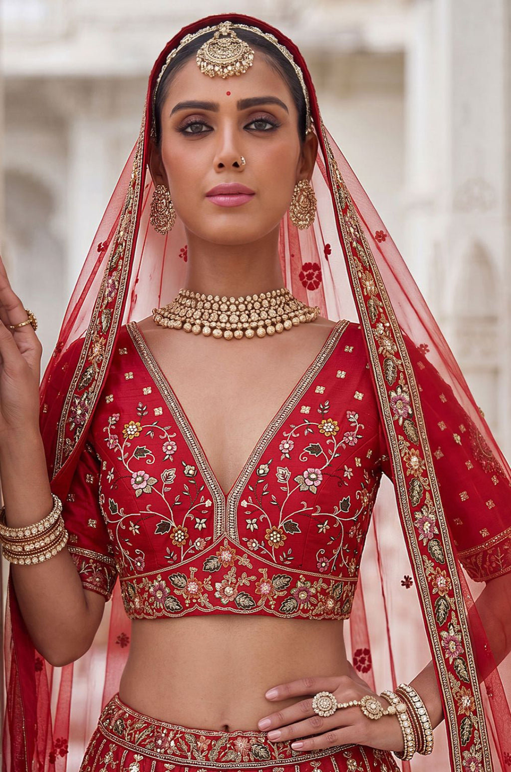 Red Silk Lehenga Choli - SFANJ3436