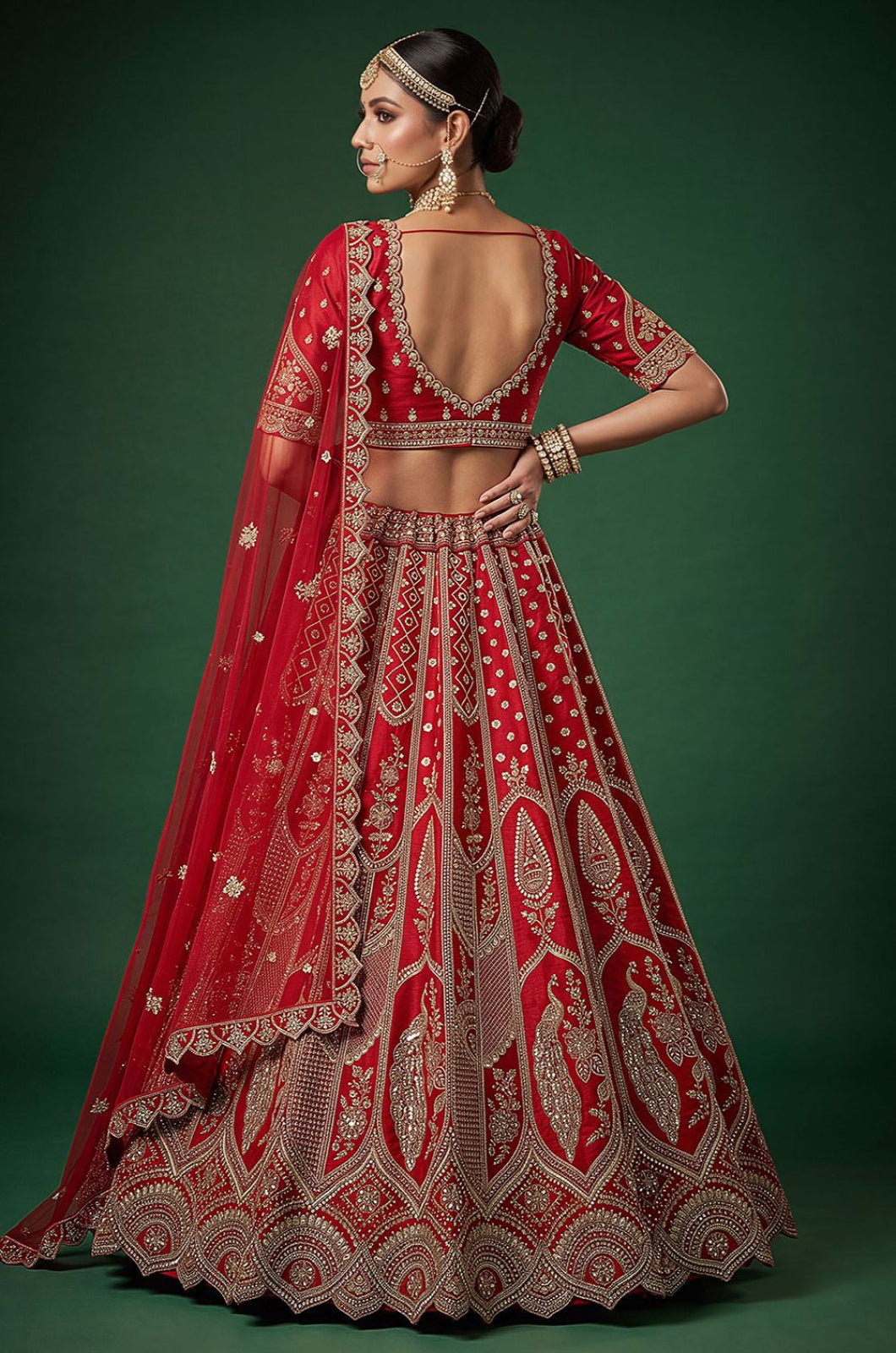 Red Silk Lehenga Choli - SFANJ3451