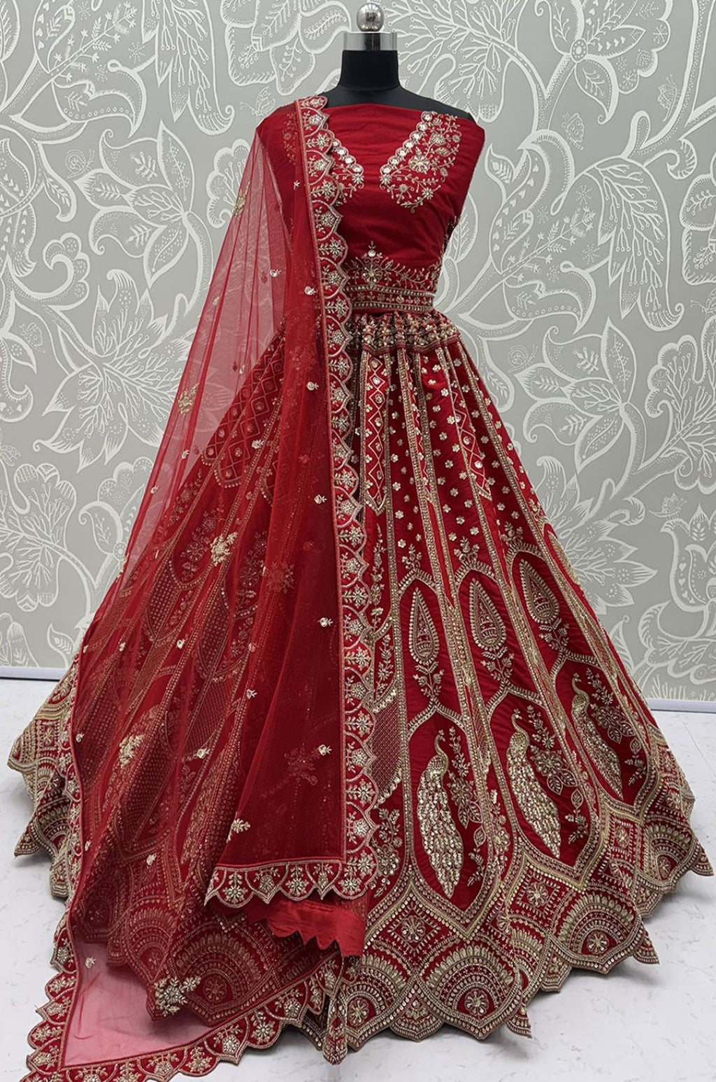 Red Silk Lehenga Choli - SFANJ3451