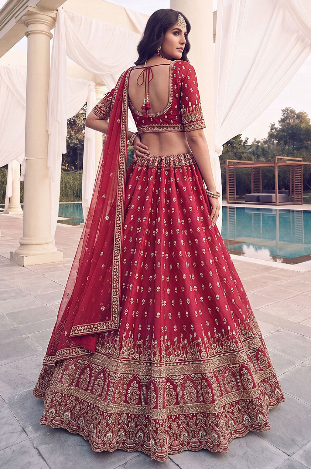 Red Silk Lehenga Choli - SFANJ3453