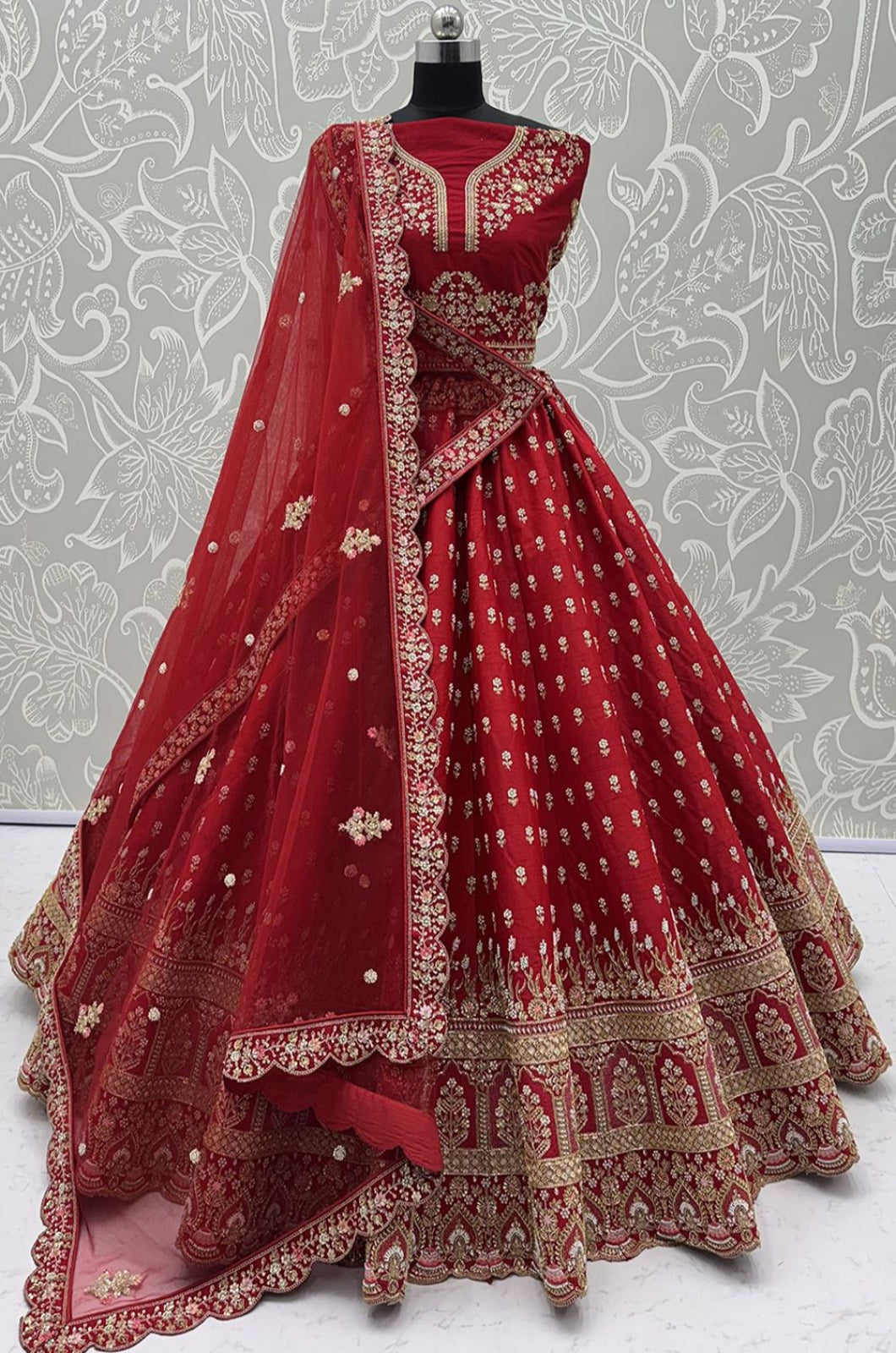 Red Silk Lehenga Choli - SFANJ3453