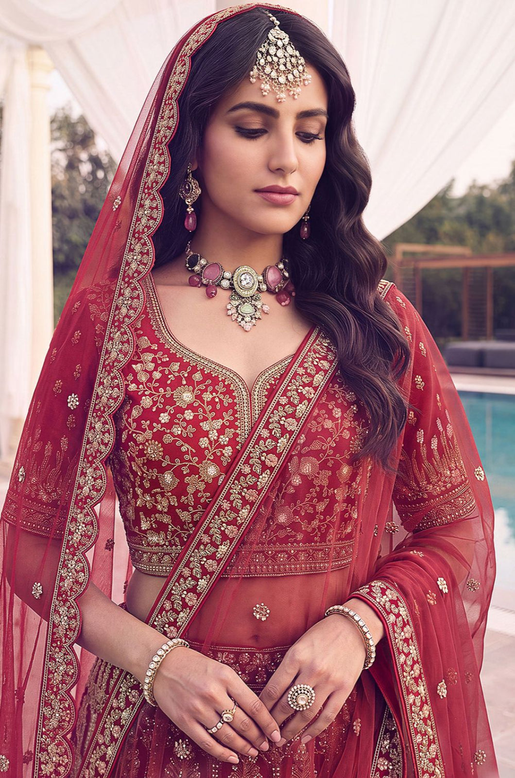 Red Silk Lehenga Choli - SFANJ3453