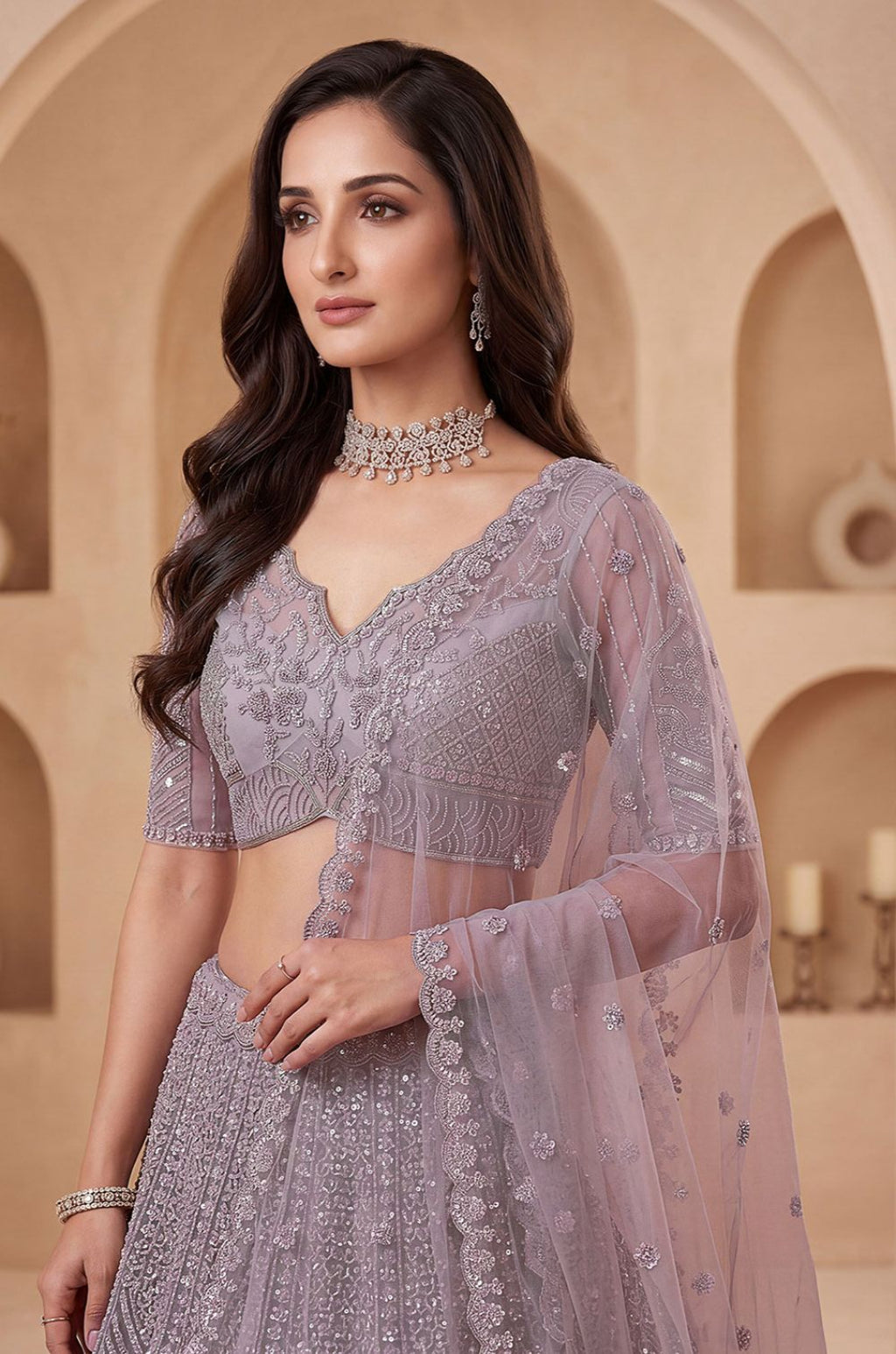 Purple Net Lehenga Choli - SFANJ3457