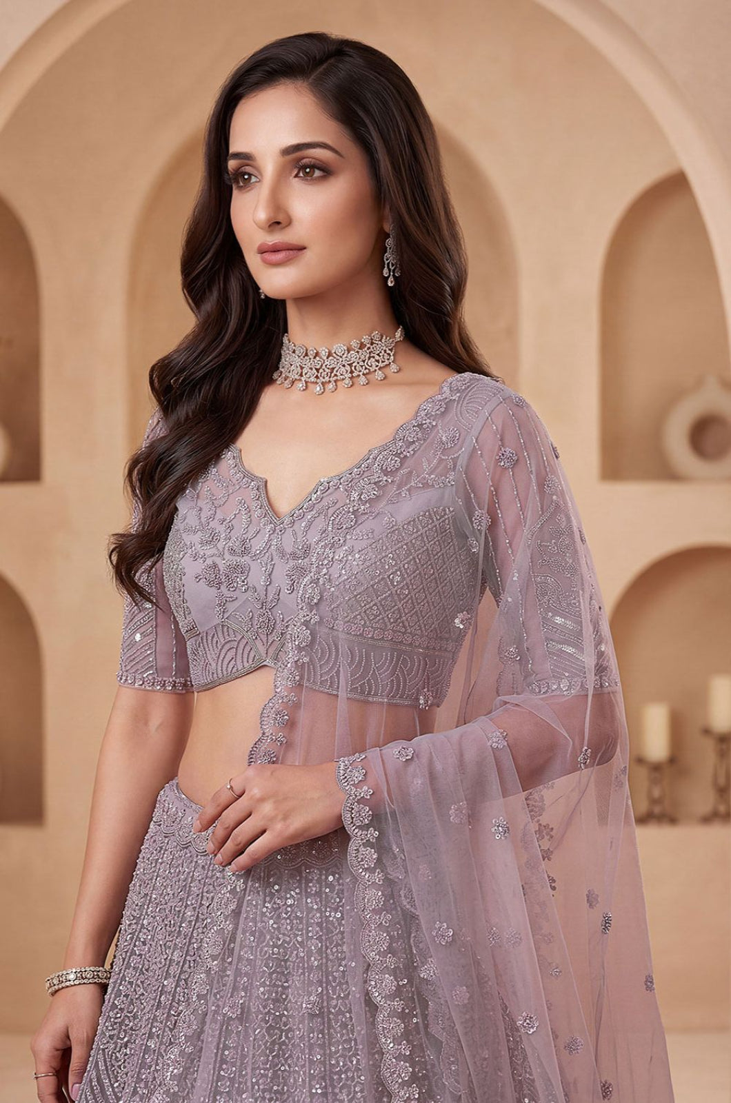 Purple Net Lehenga Choli - SFANJ3457