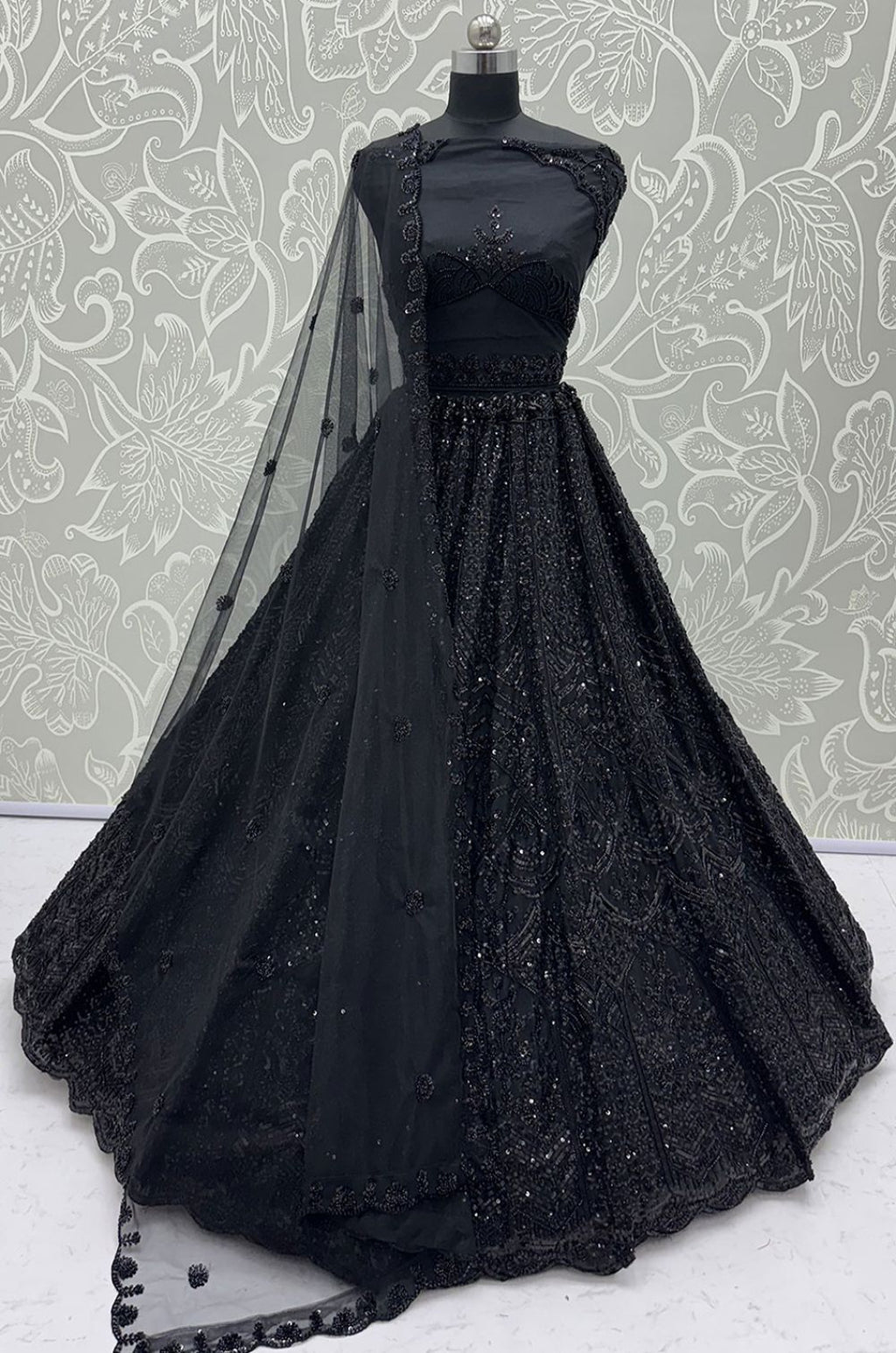 Black Net Lehenga Choli - SFANJ3458