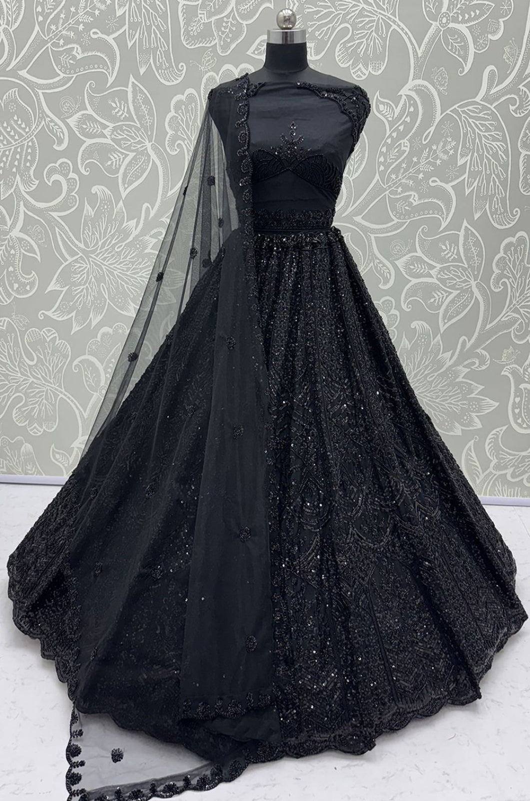Black Net Lehenga Choli - SFANJ3458