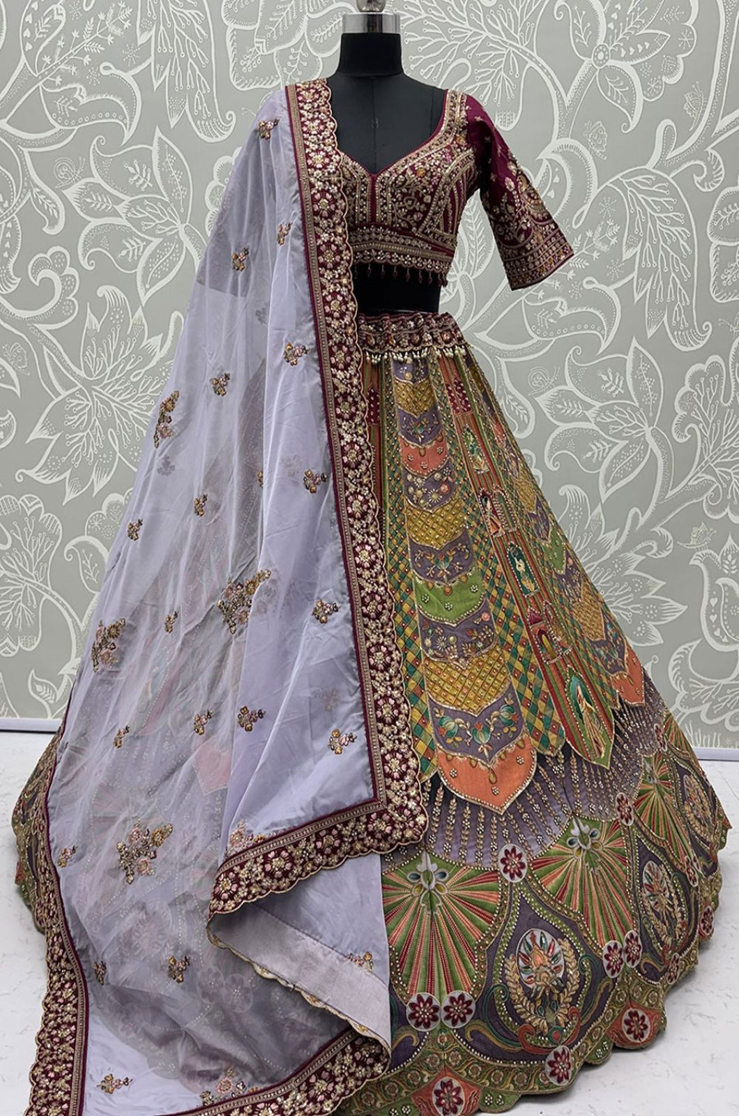 Maroon Silk Lehenga Choli - SFANJ3446R