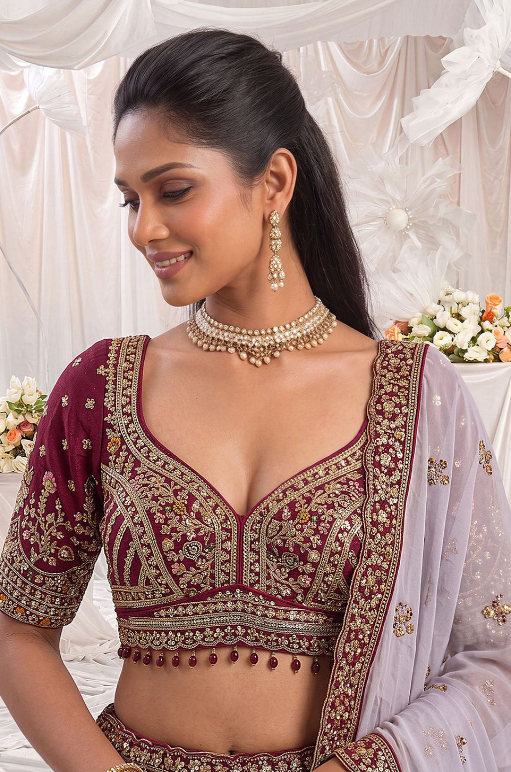 Maroon Silk Lehenga Choli - SFANJ3446R