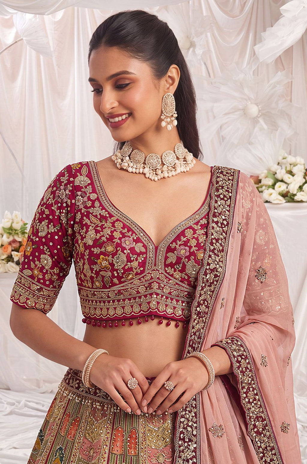 Maroon Silk Lehenga Choli - SFANJ3447R