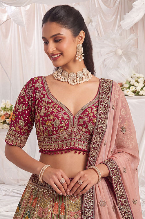 Maroon Silk Lehenga Choli - SFANJ3447R