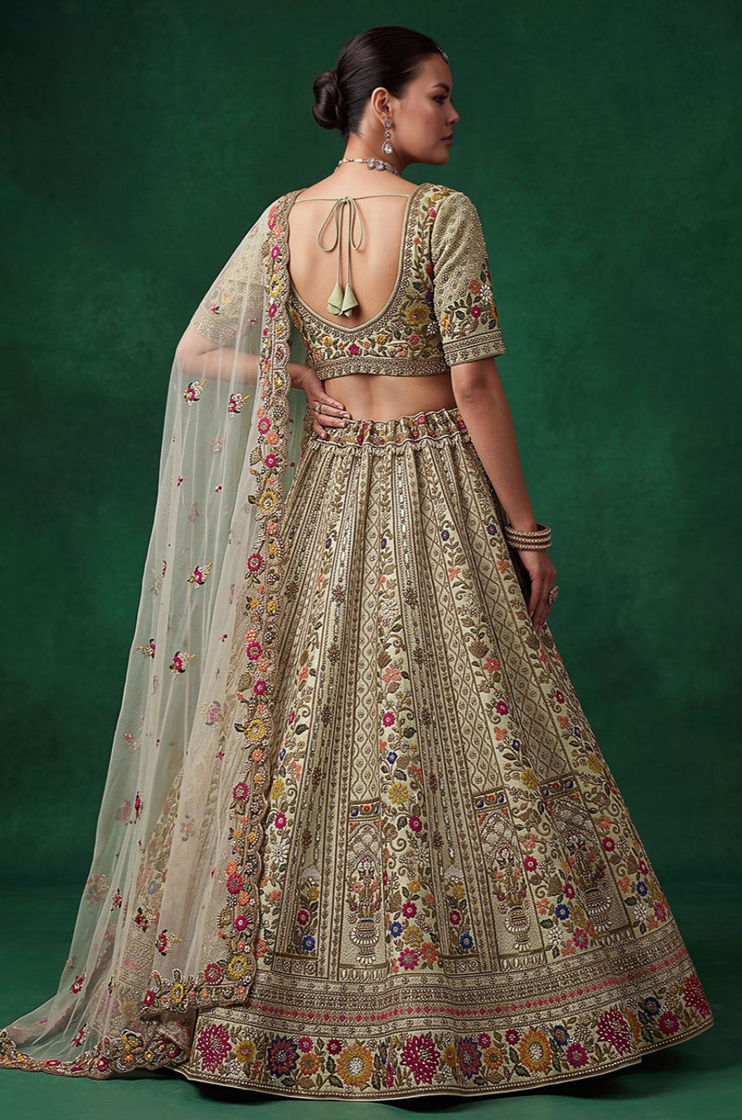 Green Silk Lehenga Choli - SFANJ3448R
