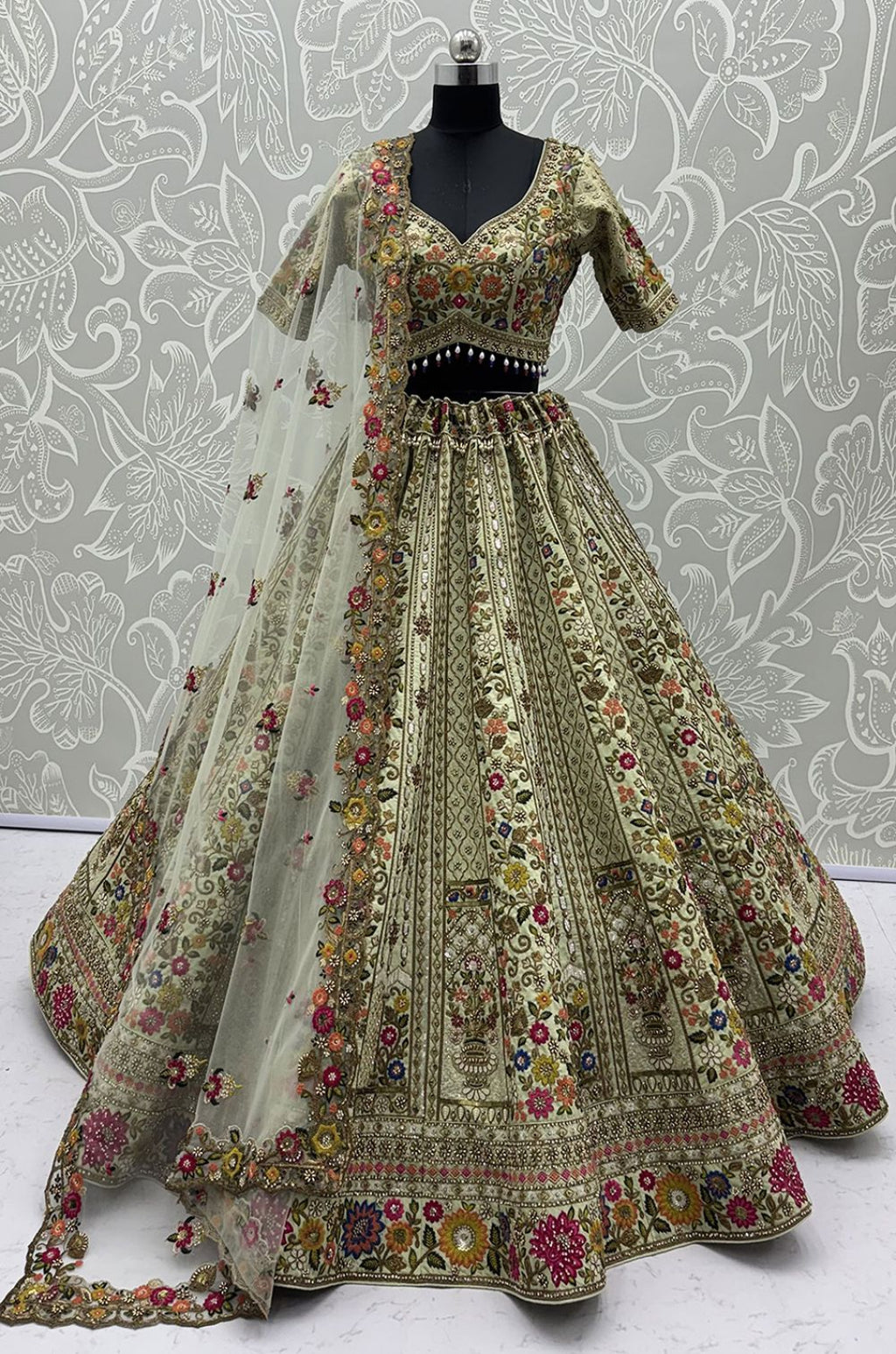 Green Silk Lehenga Choli - SFANJ3448R