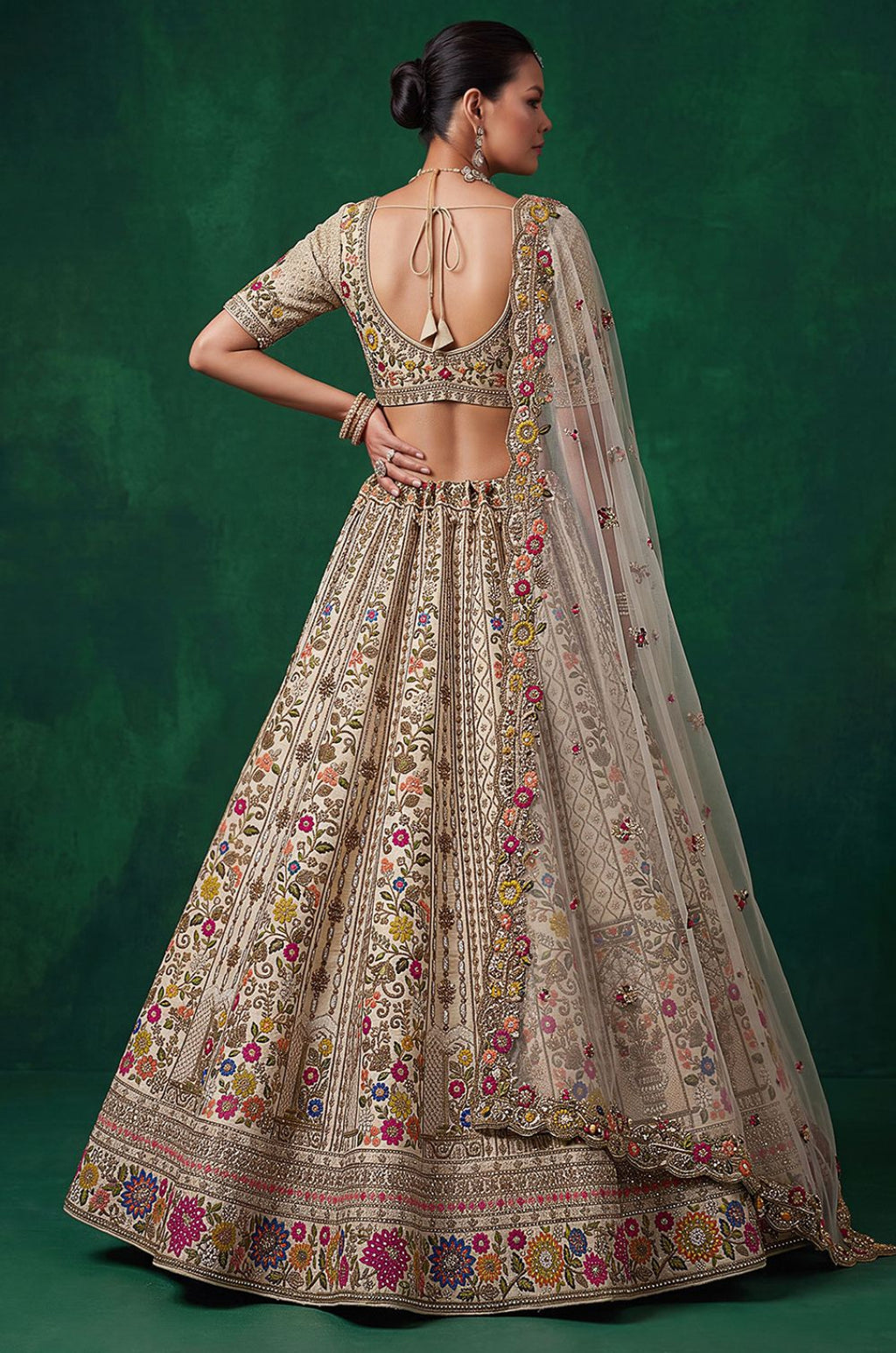 Cream Silk Lehenga Choli - SFANJ3449R