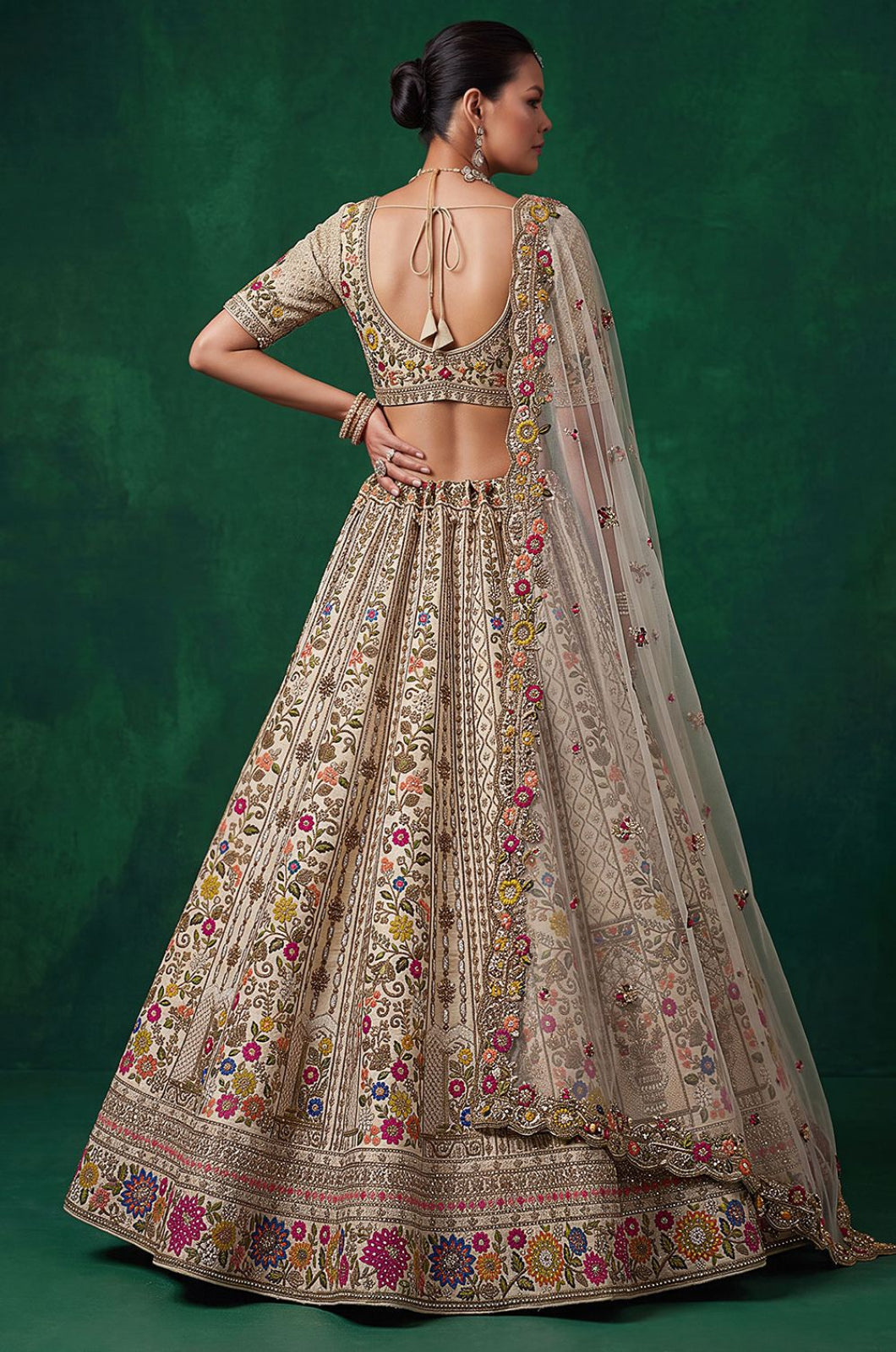Cream Silk Lehenga Choli - SFANJ3449R