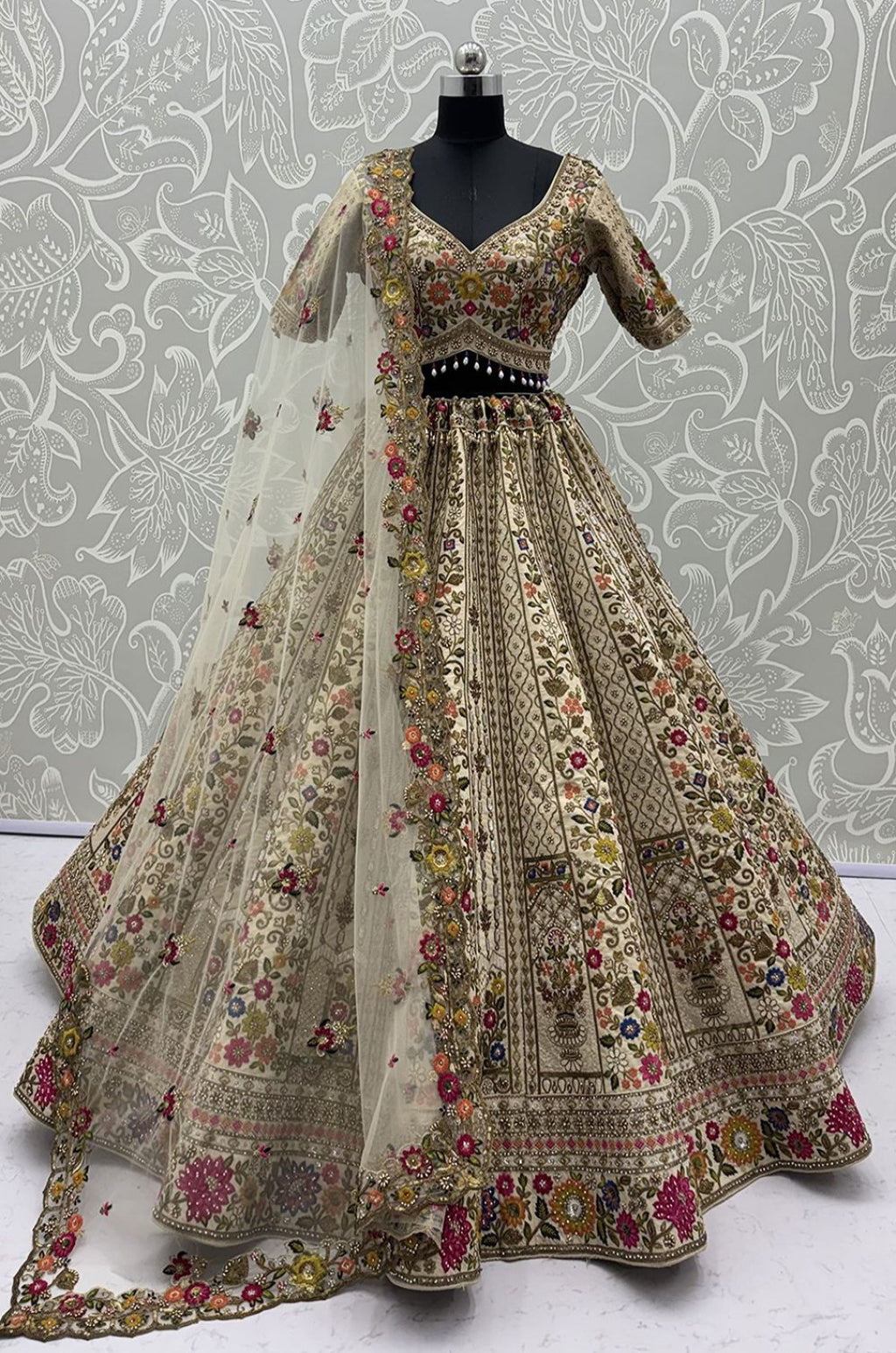 Cream Silk Lehenga Choli - SFANJ3449R
