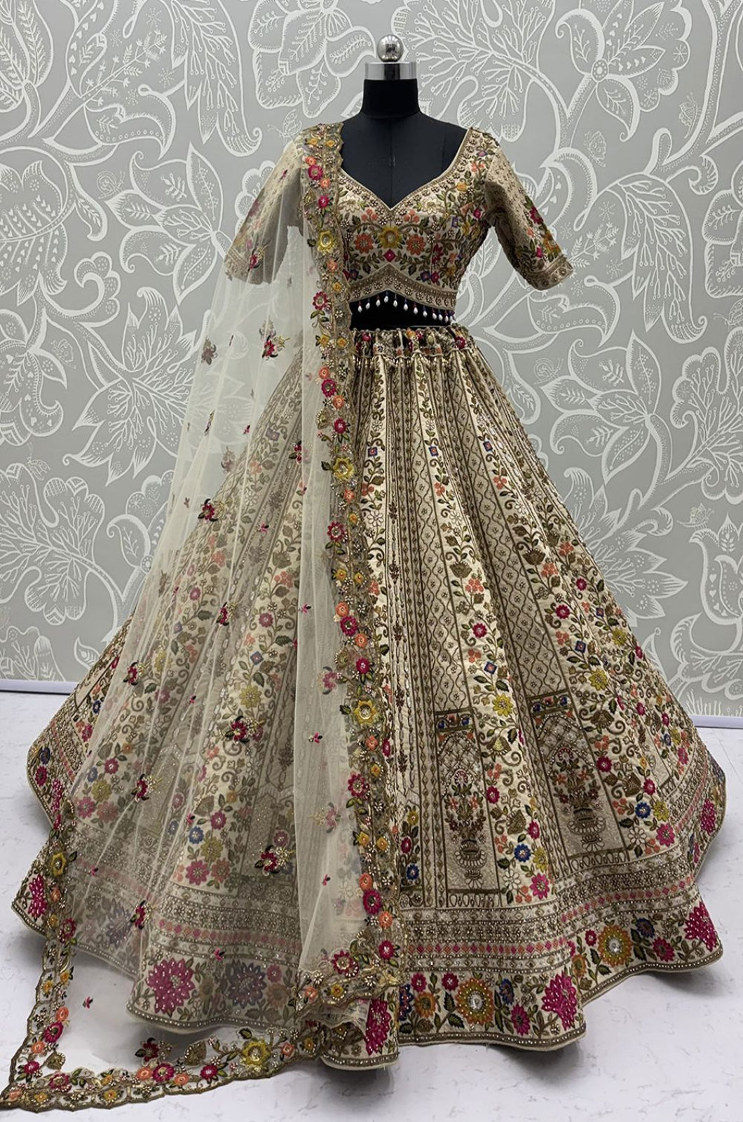 Cream Silk Lehenga Choli - SFANJ3449R