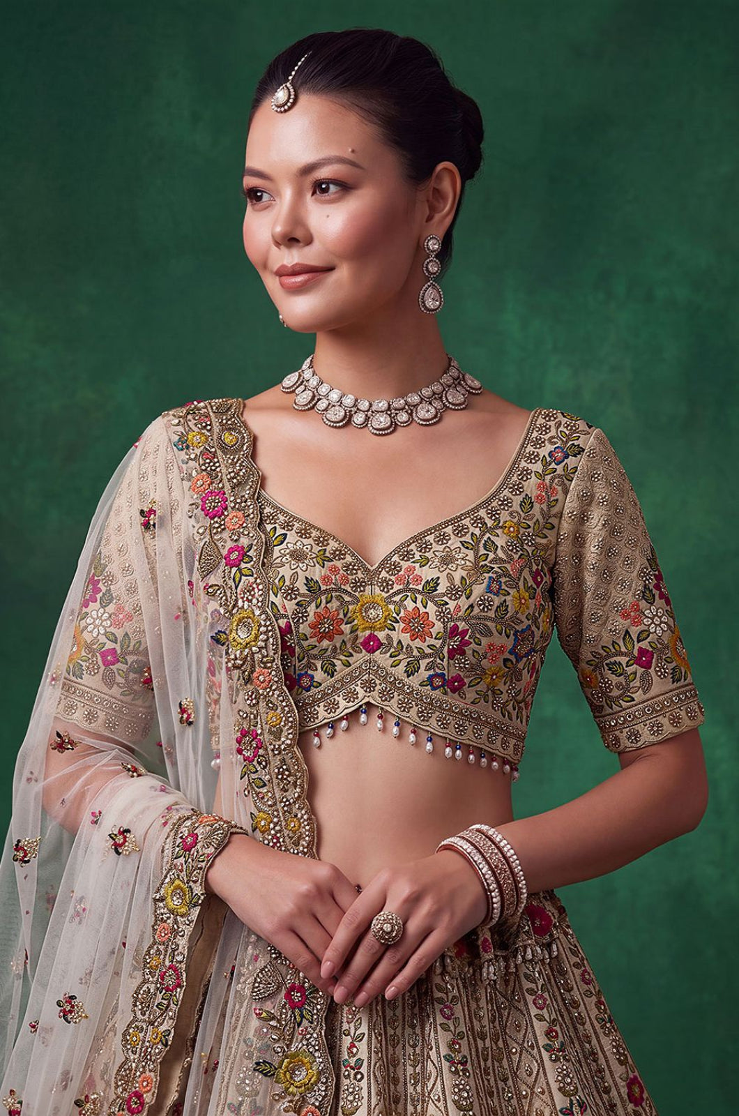 Cream Silk Lehenga Choli - SFANJ3449R