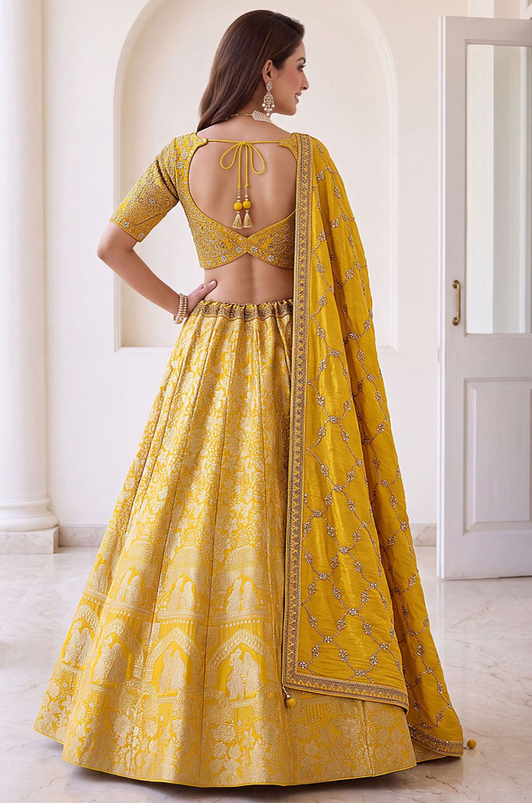 Yellow Silk Lehenga Choli - SFANJ3450R