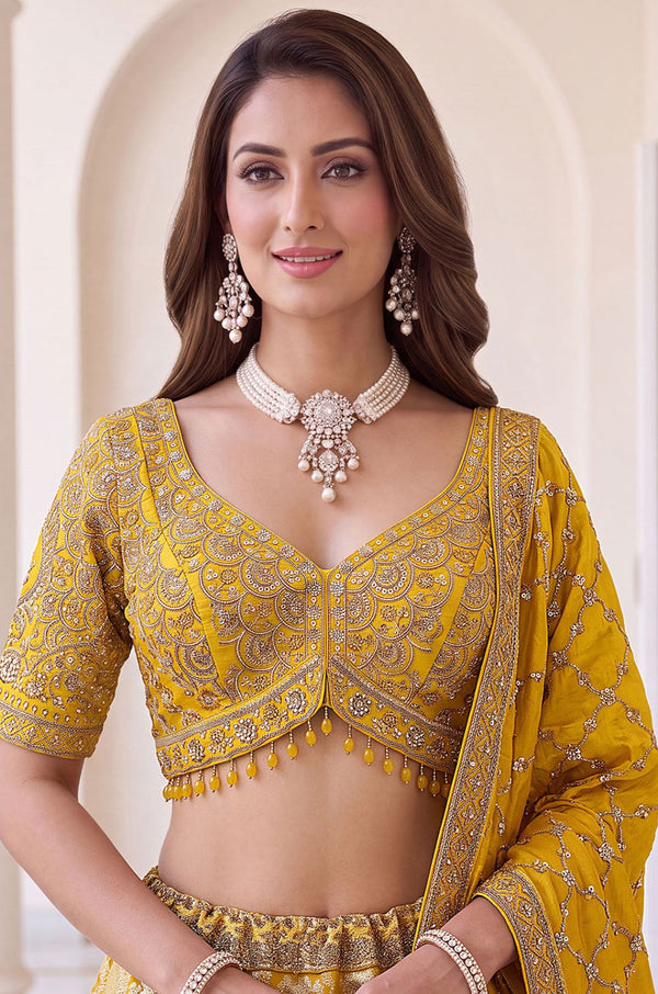 Yellow Silk Lehenga Choli - SFANJ3450R