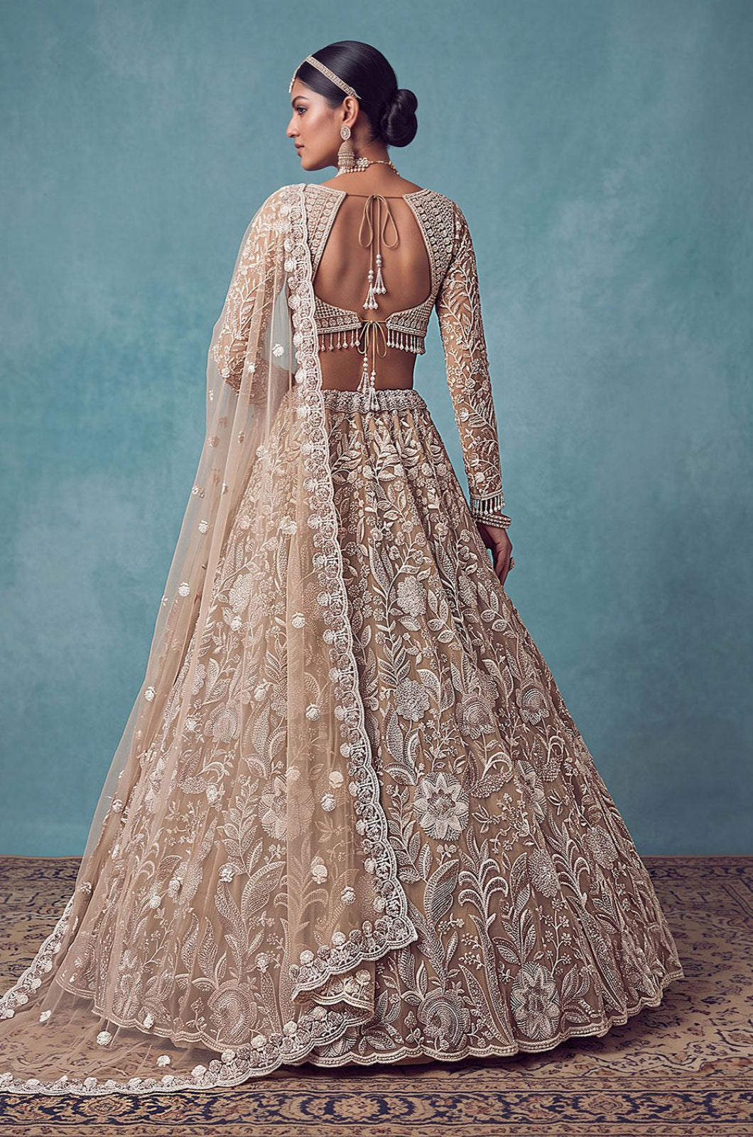 Beige Net Lehenga Choli - SFANJ3462R