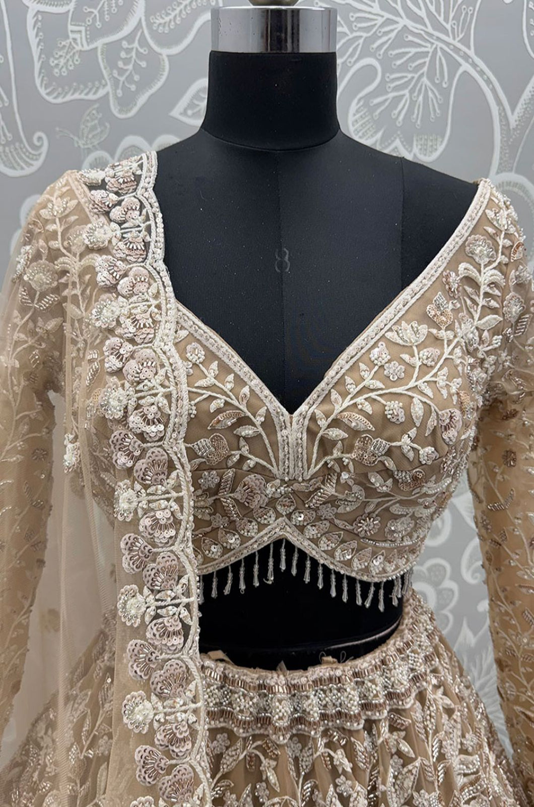 Beige Net Lehenga Choli - SFANJ3462R