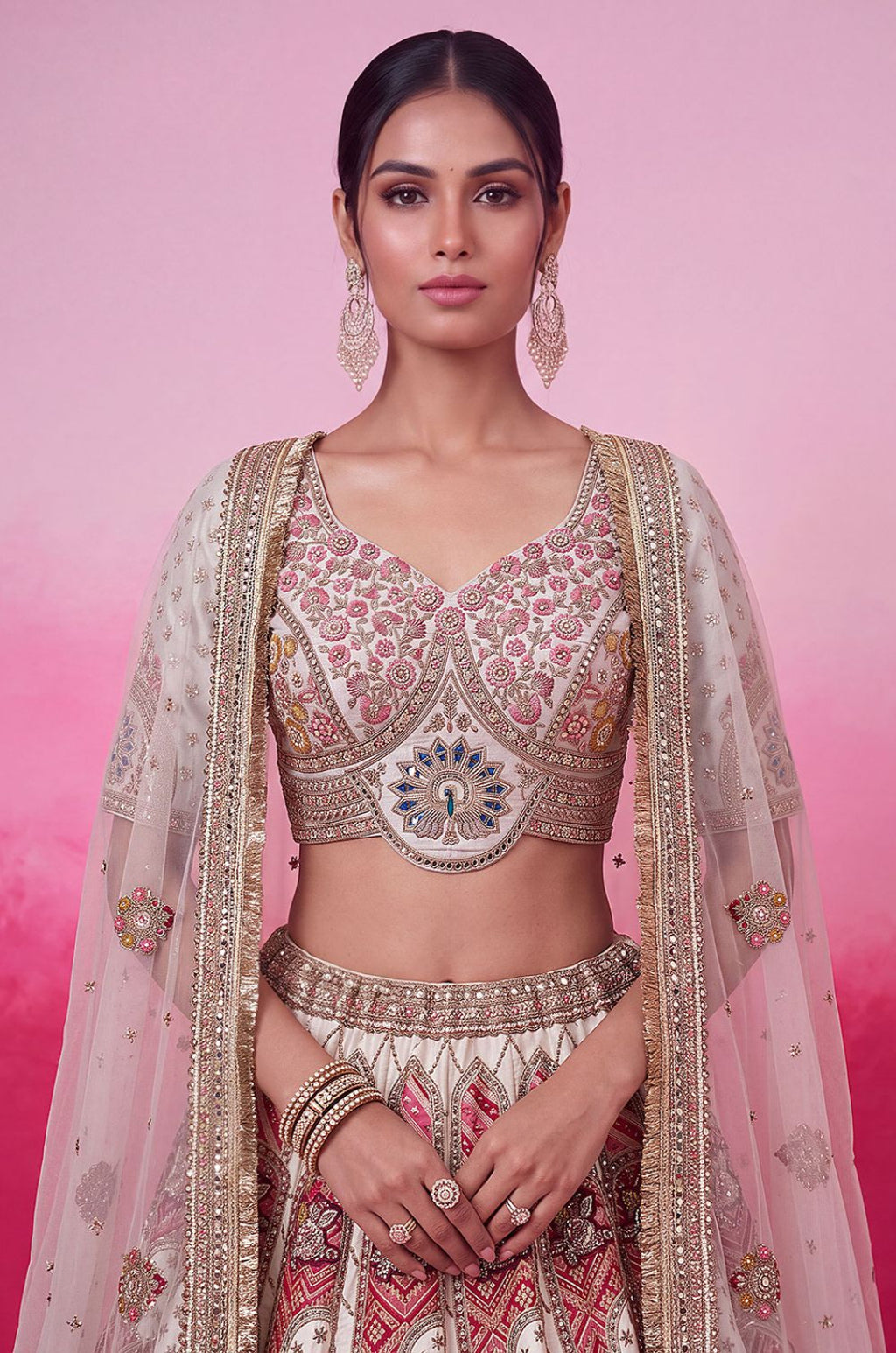 White Silk Lehenga Choli - SFANJ3466