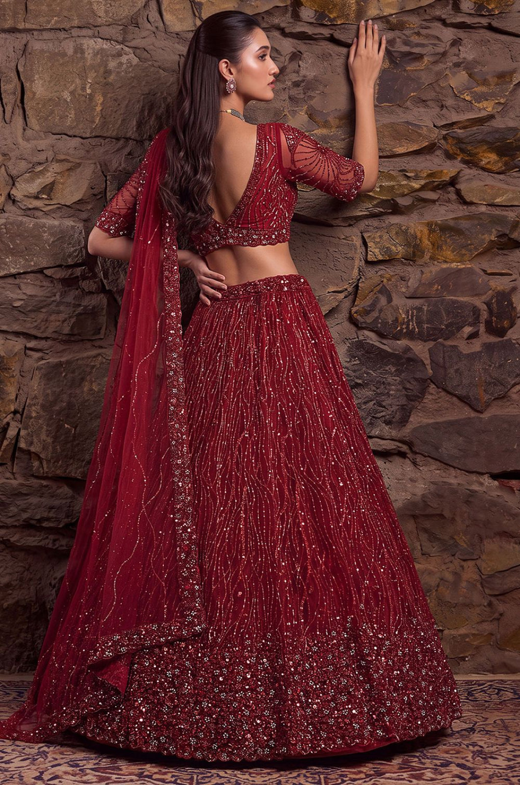 Maroon Net Lehenga Choli - SFANJ3467