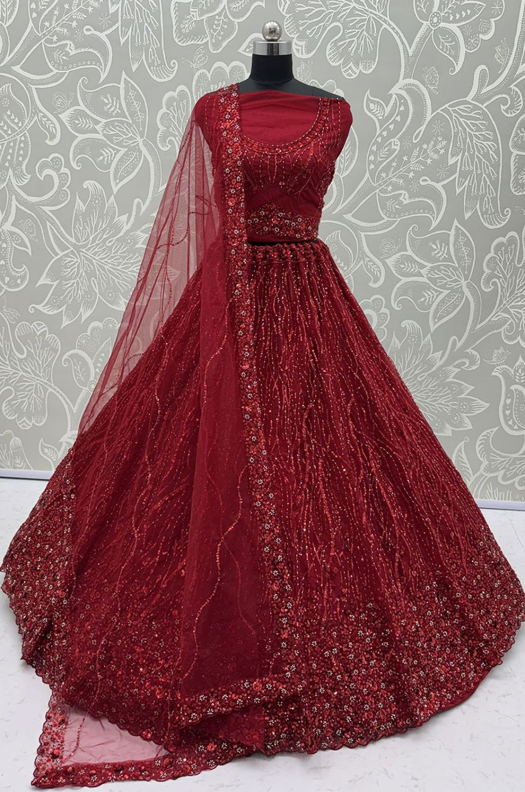 Maroon Net Lehenga Choli - SFANJ3467