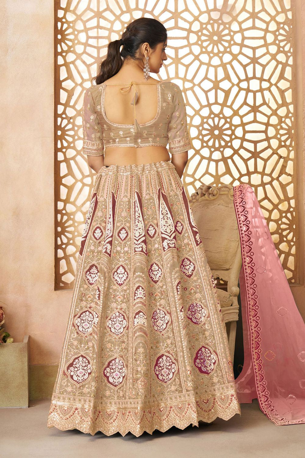 Beige Silk Reception Party Wear Lehenga Choli SFRELS4407