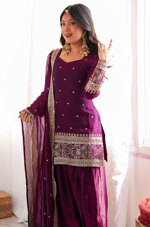 Magenta Silk Salwar Kameez - SFFK40701R