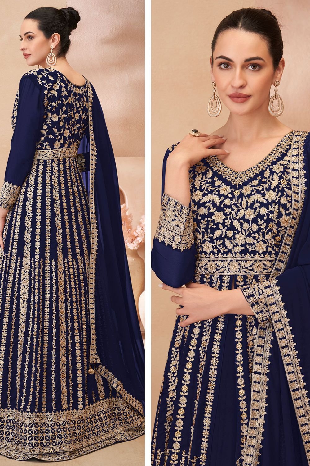Blue Wedding Sangeet Anarkali Lehenga Suit In Georgette SFSMT40801