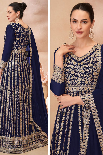 Blue Wedding Sangeet Anarkali Lehenga Suit In Georgette SFSMT40801