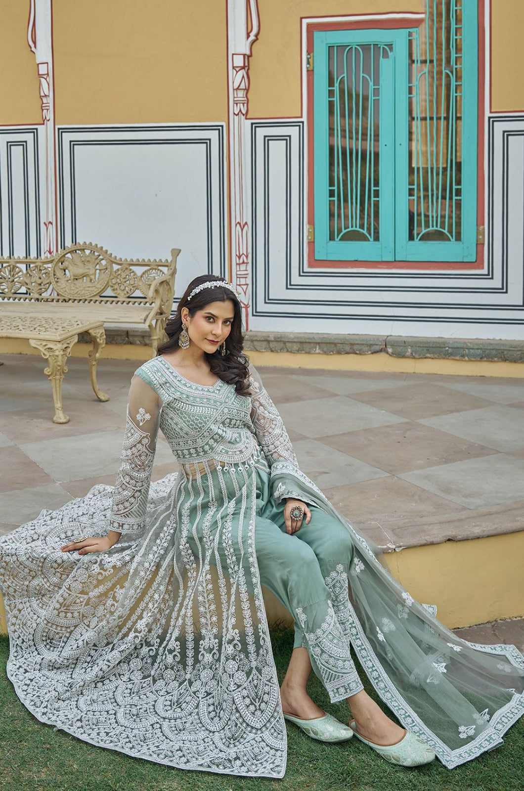 Green Net Salwar Kameez - SFSA500701