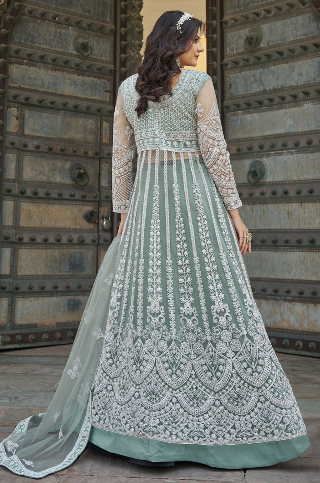 Green Net Salwar Kameez - SFSA500701
