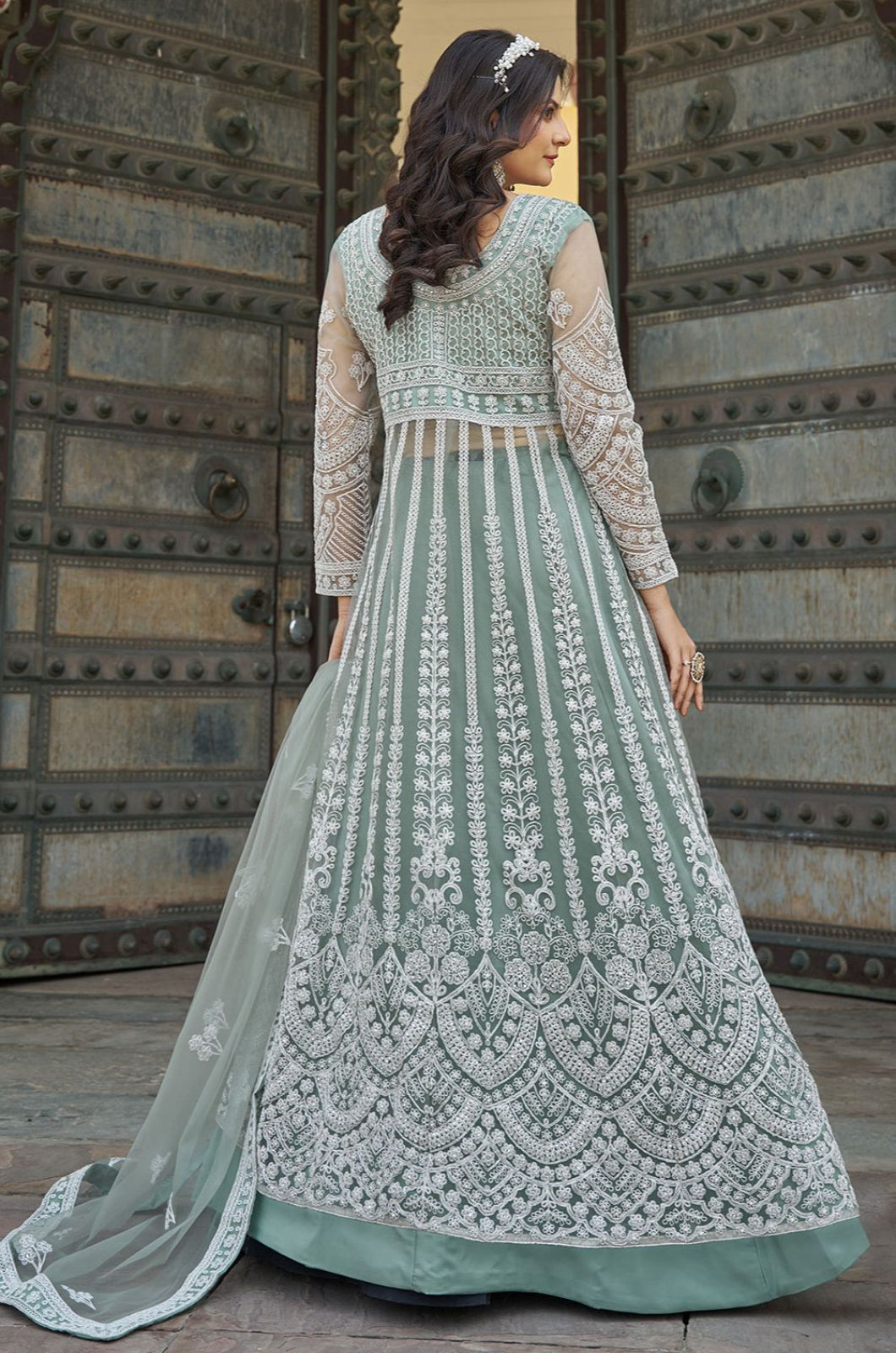 Green Net Salwar Kameez - SFSA500701