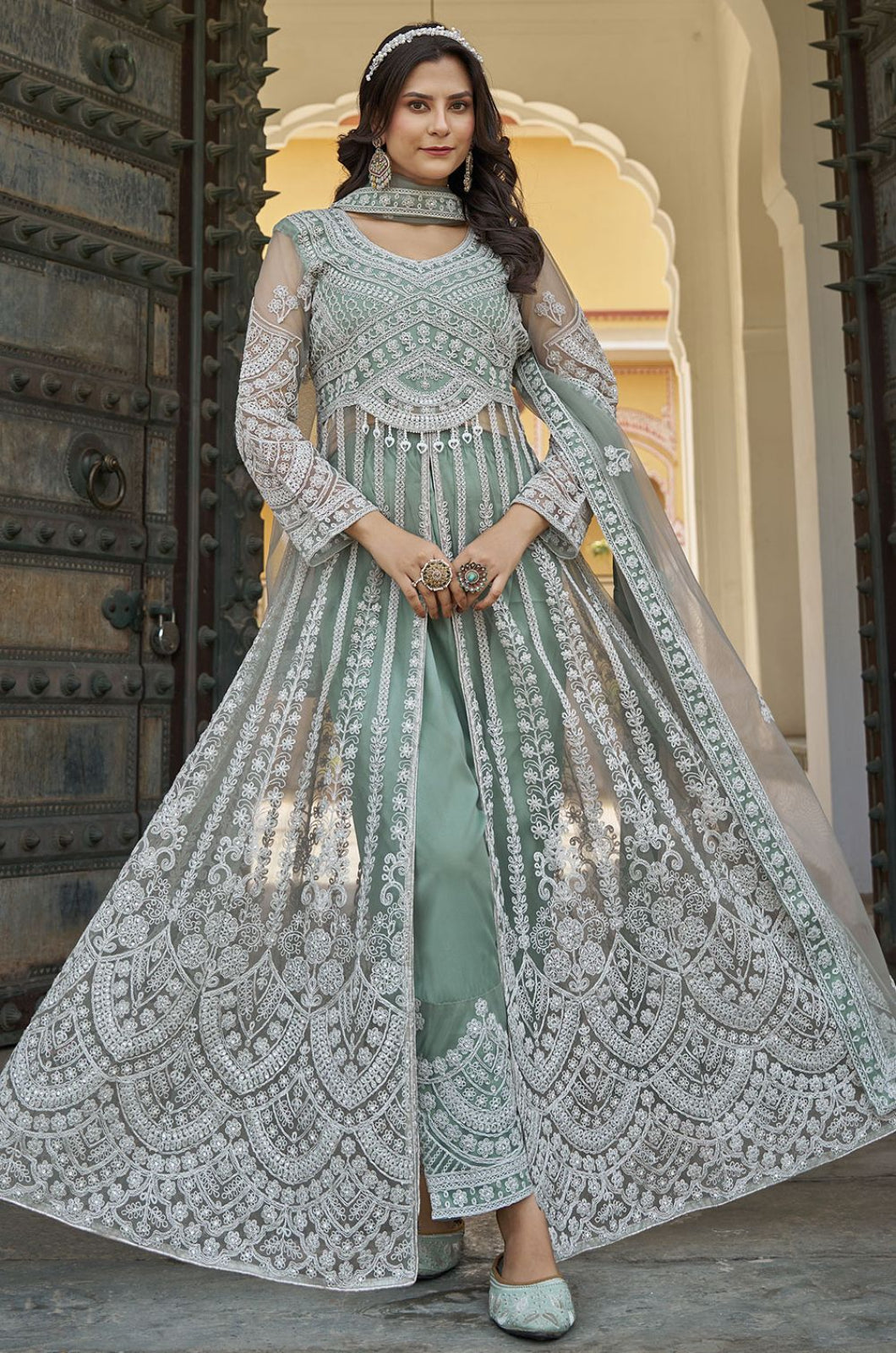 Green Net Salwar Kameez - SFSA500701