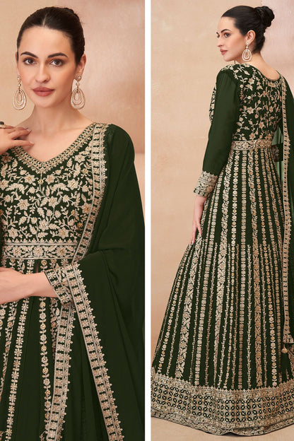 Green Wedding Sangeet Anarkali Lehenga Suit In Georgette SFSMT40802