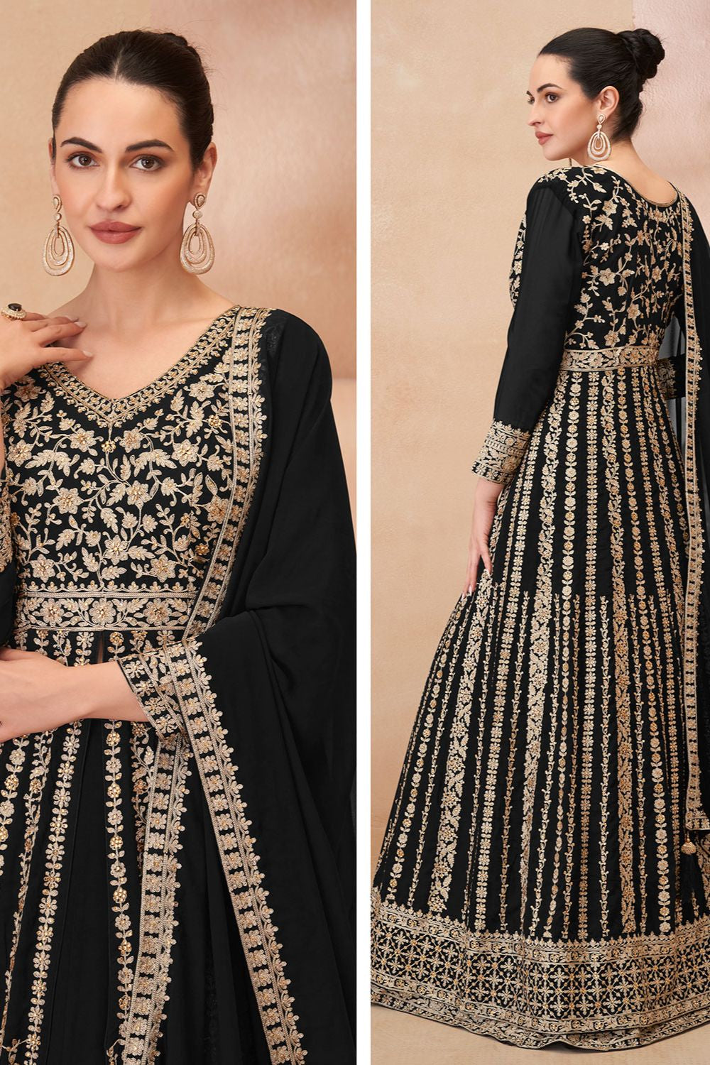 Black Wedding Sangeet Anarkali Lehenga Suit In Georgette  SFSMT40804